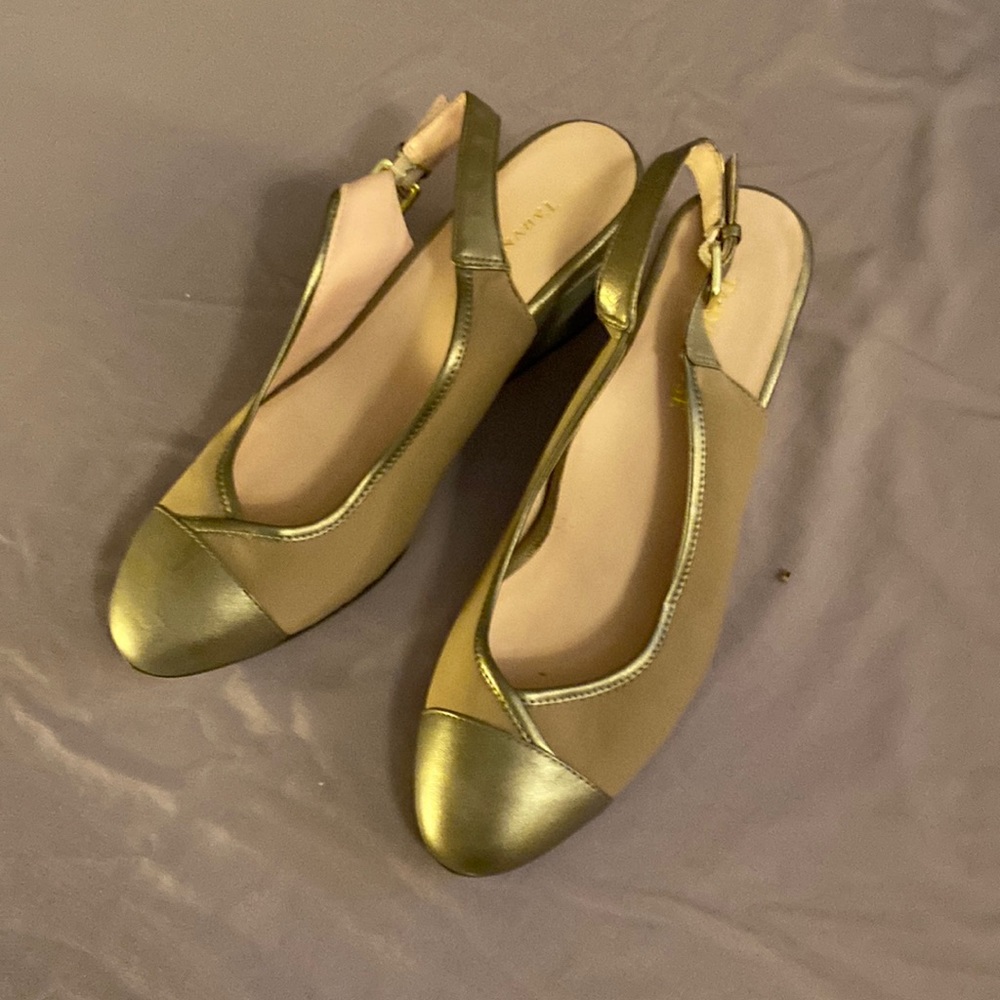 Size 9 m taryn rose nude sling back wedges